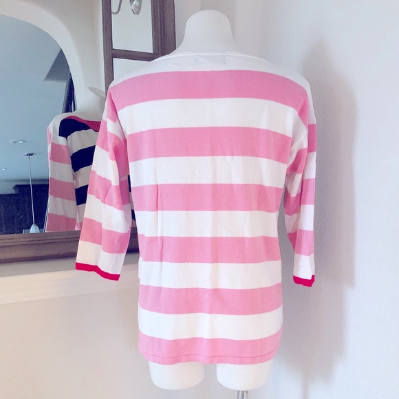 🚫Jones New York Sweater Crew Neck Striped White Pink Black, Size L - Picture 2 of 8